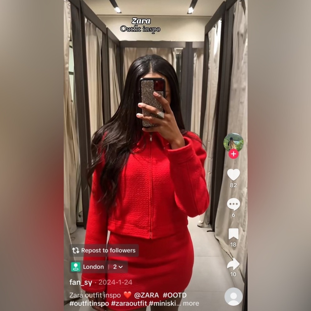 Zara Vibrant Red Jacket and Skirt Ensemble - Picture 7 of 12